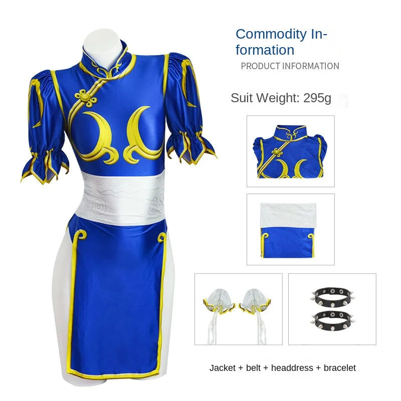 Cosplay Cheongsam Halloween Sexy Bracelet Headwear Chunli Costume Street Fighter Set