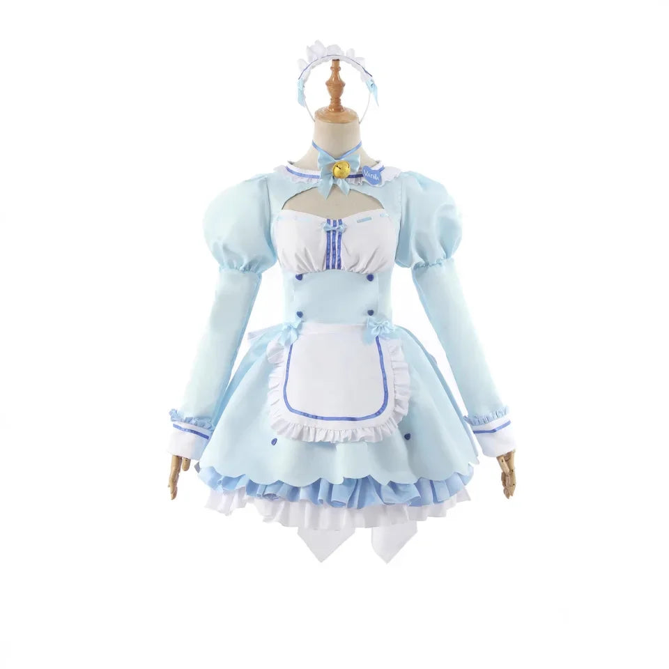 Game Cosplay Chocola Nekopara Costume Vanilla Suits Cat Girl Maid Dresses Lolita Lovable Pink Blue Polyester Halloween Costumes