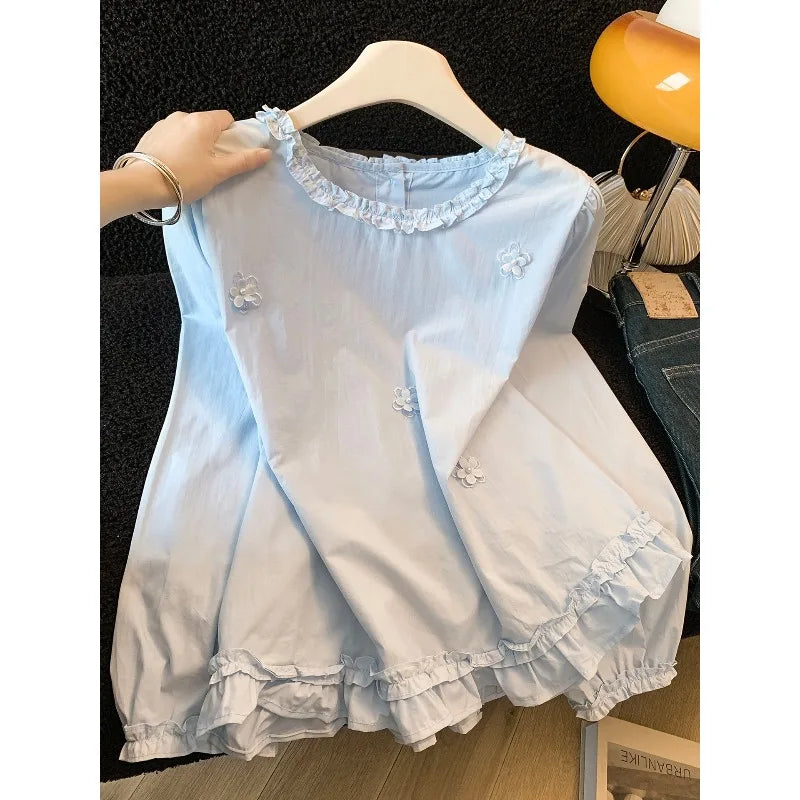 Boutique Wholesale 2026 Spring New Fashionable French Round Neck Casual Loose and Versatile Women's Shirt