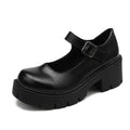 Women Vintage Shoes Casual Buckle Strap Round Toe Shoes Platform Square Heel Shoes