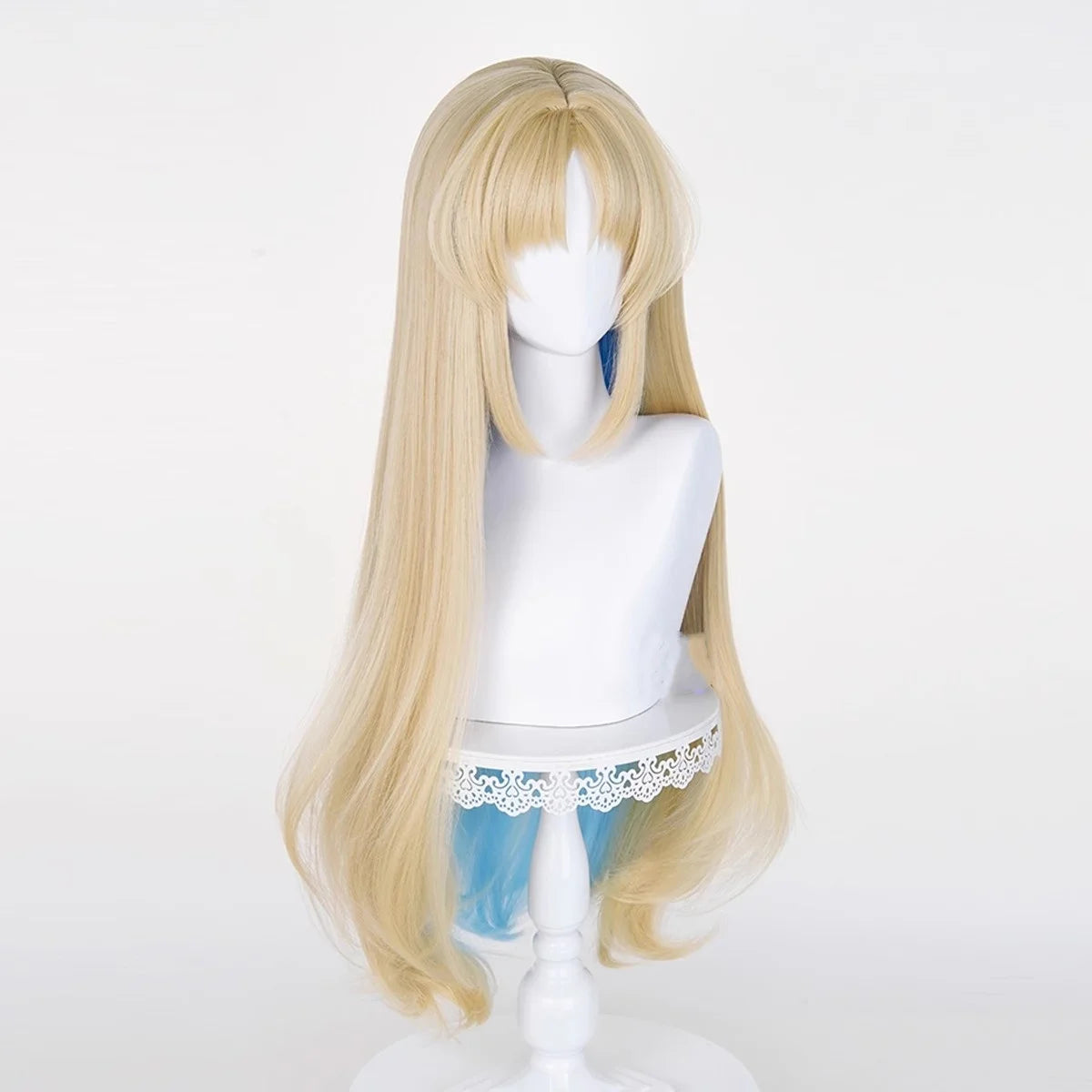 Wholesale Wuthering Waves Cartethyia Cosplay Wig 90cm Long Straight Blonde Blue Mixed Synthetic Anime Halloween Party Hair Wig