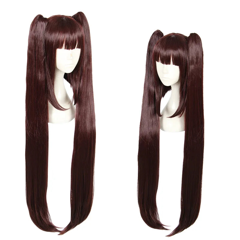 Wholesale 100cm Long Curly Reddish Brown Nekopara Chocolate Wig Synthetic Anime Cosplay Wigs With 2Ponytails CS-453A