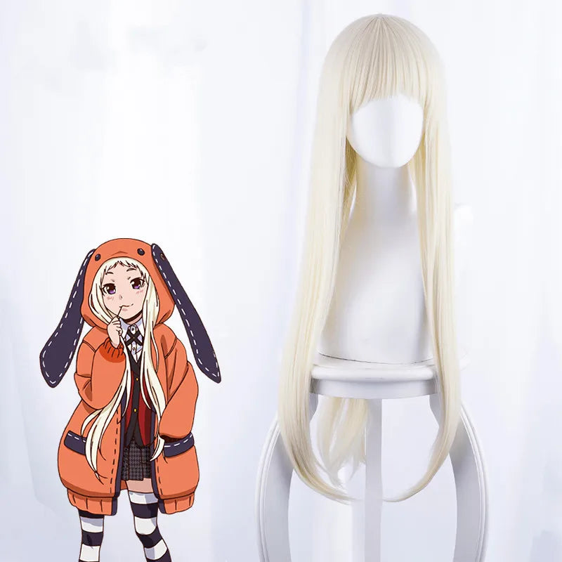 Wholesale Kakegurui Anime Wig 80cm Long Straight Beige Yomoduki Runa Wig Cosplay Synthetic Heat Resistant Hair Peluca