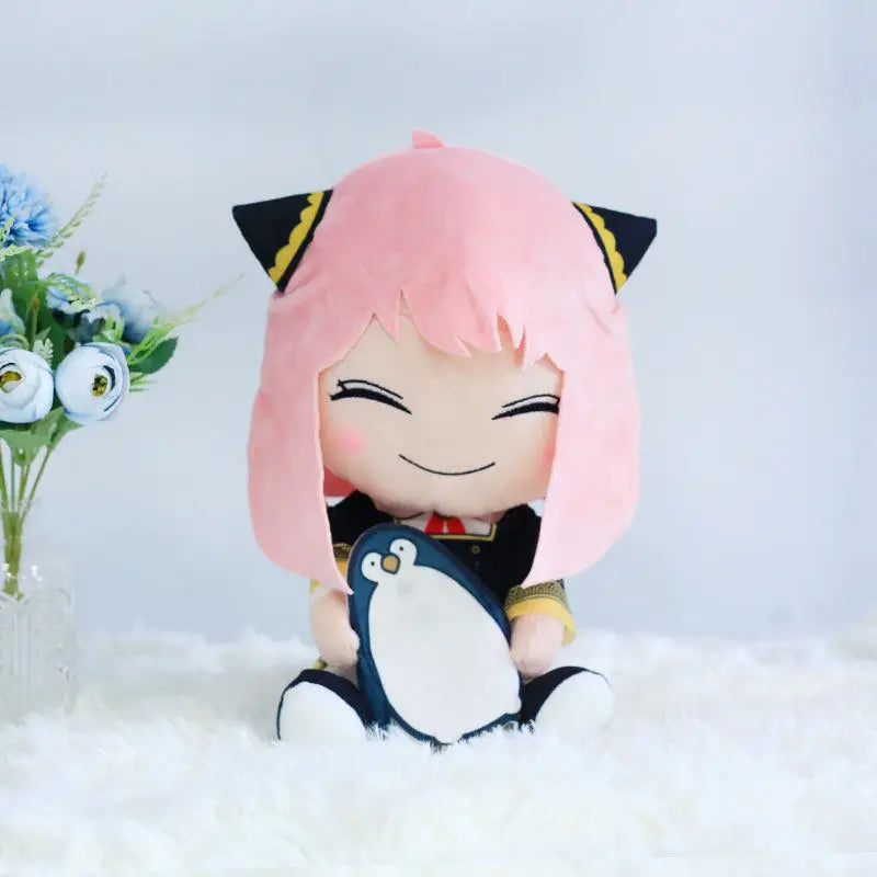 Wholesale Official Anya Forger With Robot Toy Sitting Plush Doll Soft PP Cotton Stuffed Toy for Spy Family Anime Fans Gifts