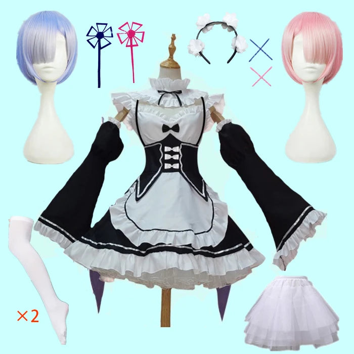 Rem Ram Maid Cosplay Costumes Re:Zero Kara Hajimeru Isekai Seikatsu Kawaii Cos Dresses Re Life in a Different World Anime Maid