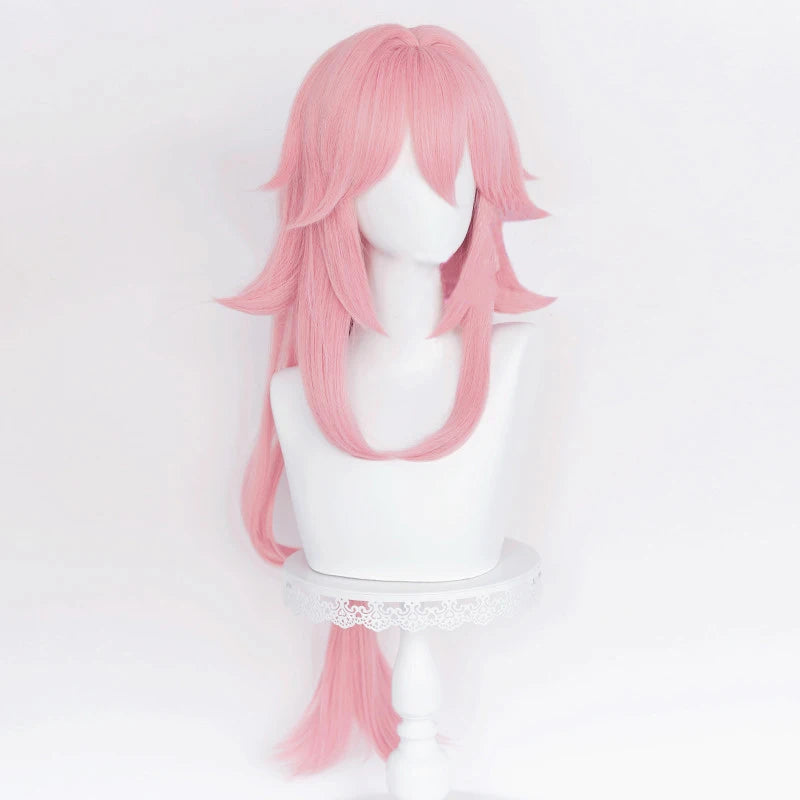 Wholesale 85cm Long Modern Curly Pink Genshin Impact Anime Yaemiko Wig Cosplay Synthetic Halloween Party Heat Resistant Hair Wig