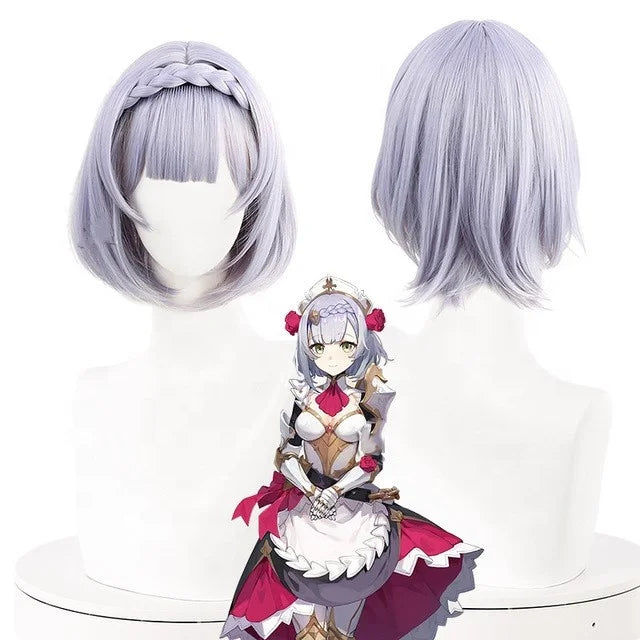 Wholesale 35cm Short Light Purple Noelle Wig Cosplay Genshin Impact Anime Peluca Synthetic Heat Resistant Hair Wigs