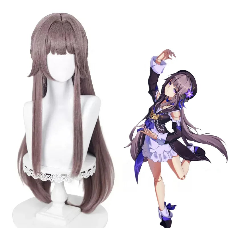 Wholesale 85cm Long Straight Taro Mixed Honkai Star Rail Game Herta Cosplay Wig Synthetic Anime Halloween Party Wig