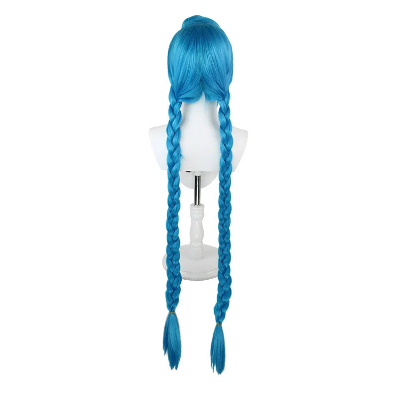 High Quality 120cm 47'' Long Straight Blue League of Legends Game Jinx Wig Cosplay Synthetic Hair Wigs