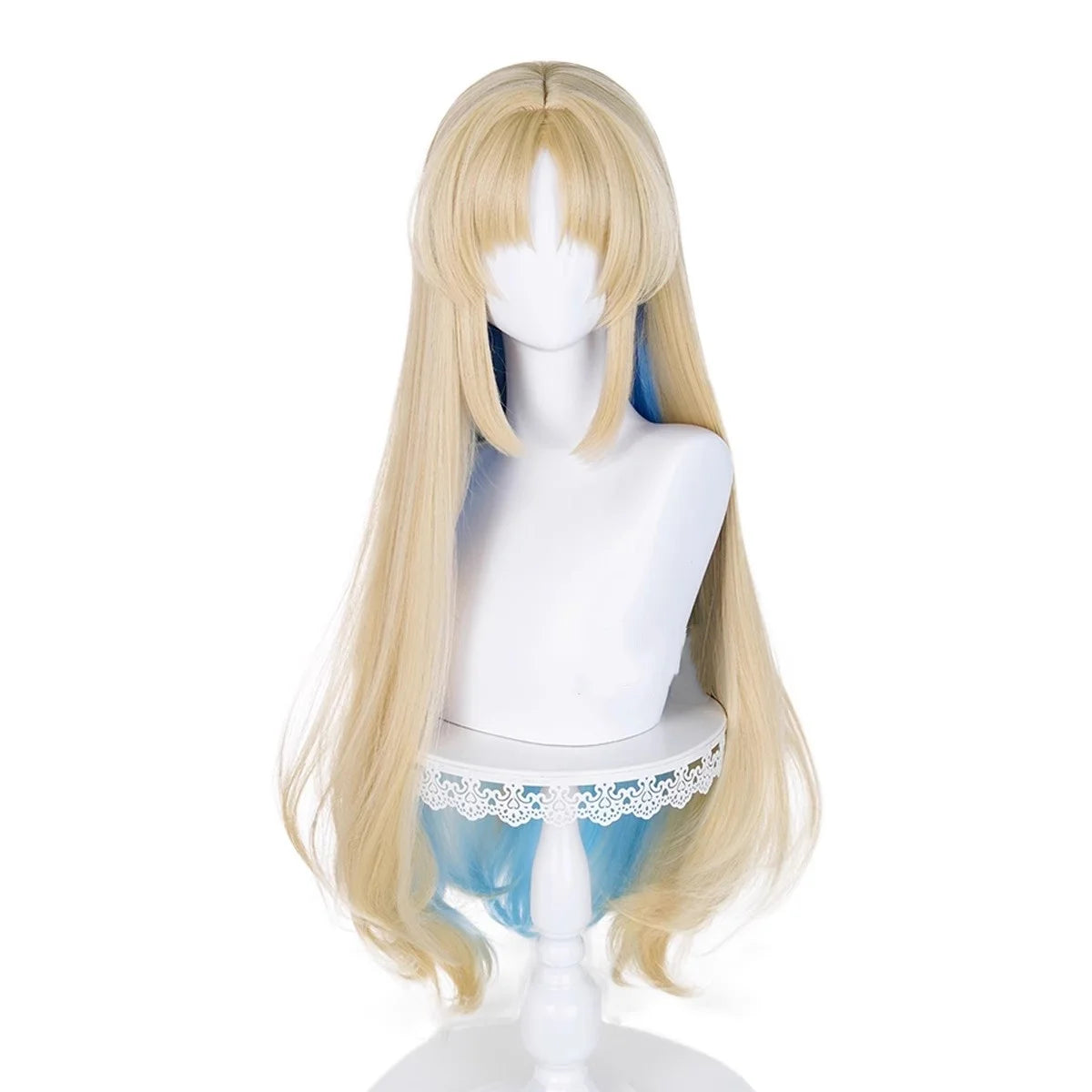Wholesale Wuthering Waves Cartethyia Cosplay Wig 90cm Long Straight Blonde Blue Mixed Synthetic Anime Halloween Party Hair Wig