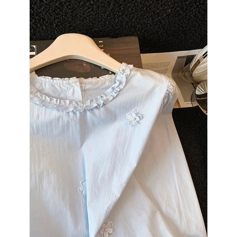 Boutique Wholesale 2026 Spring New Fashionable French Round Neck Casual Loose and Versatile Women's Shirt