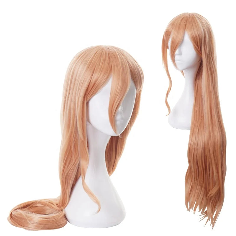 Wholesale Chainsaw Man Anime Wig 90cm Long Dark Orange Power Wig Cosplay Synthetic Heat Resistant Hair Peluca