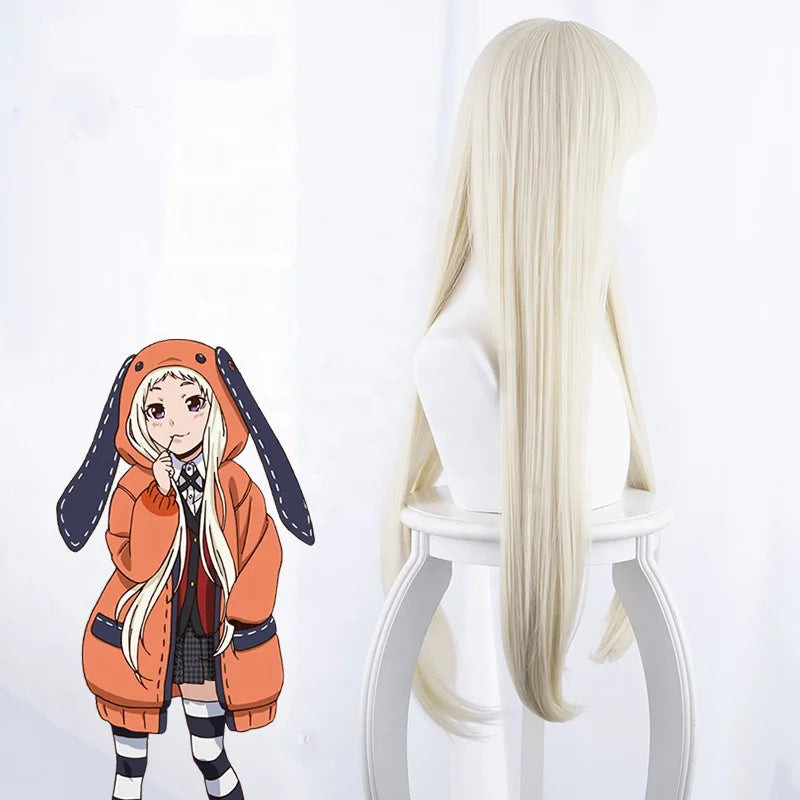 Wholesale Kakegurui Anime Wig 80cm Long Straight Beige Yomoduki Runa Wig Cosplay Synthetic Heat Resistant Hair Peluca