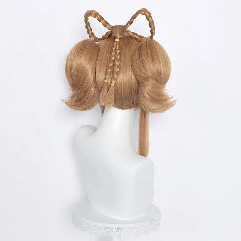 Wholesale Genshin Impact Wigs 40cm Medium Long Light Brown Yaoyao Peluca Synthetic Anime Cosplay Wigs With Two Ponytails