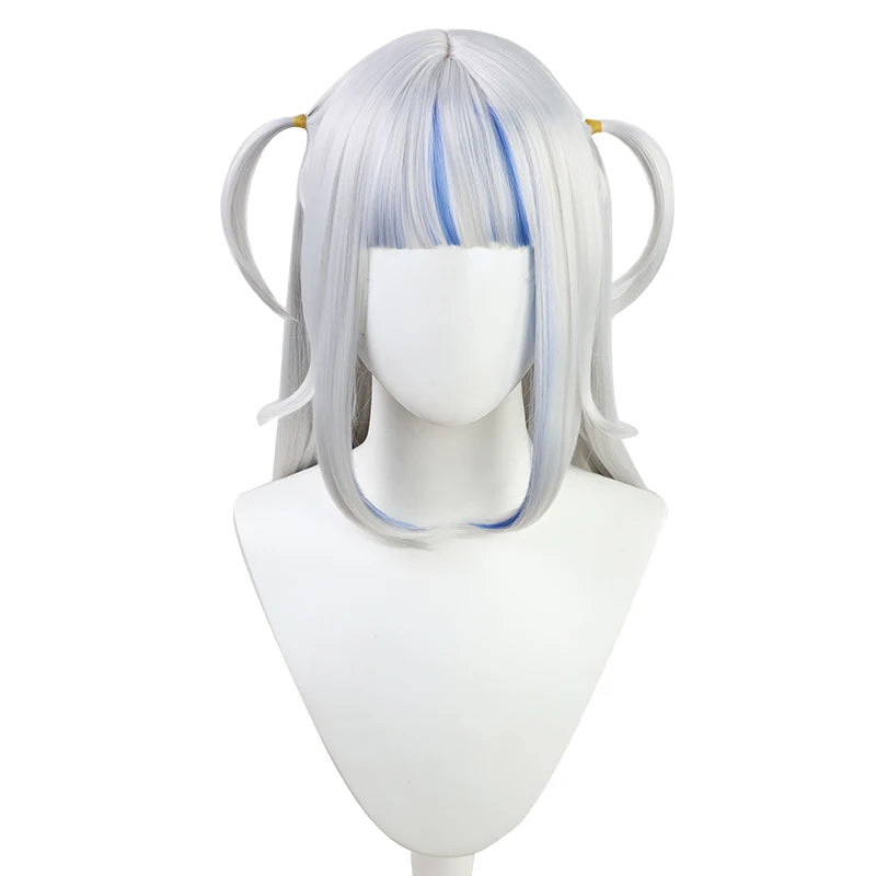 Wholesale 55cm Long Straight Silver Blue Mixed Virtual YouTuber Gawr Gura Wig Cosplay Synthetic Anime Heat Resistant Hair Wig