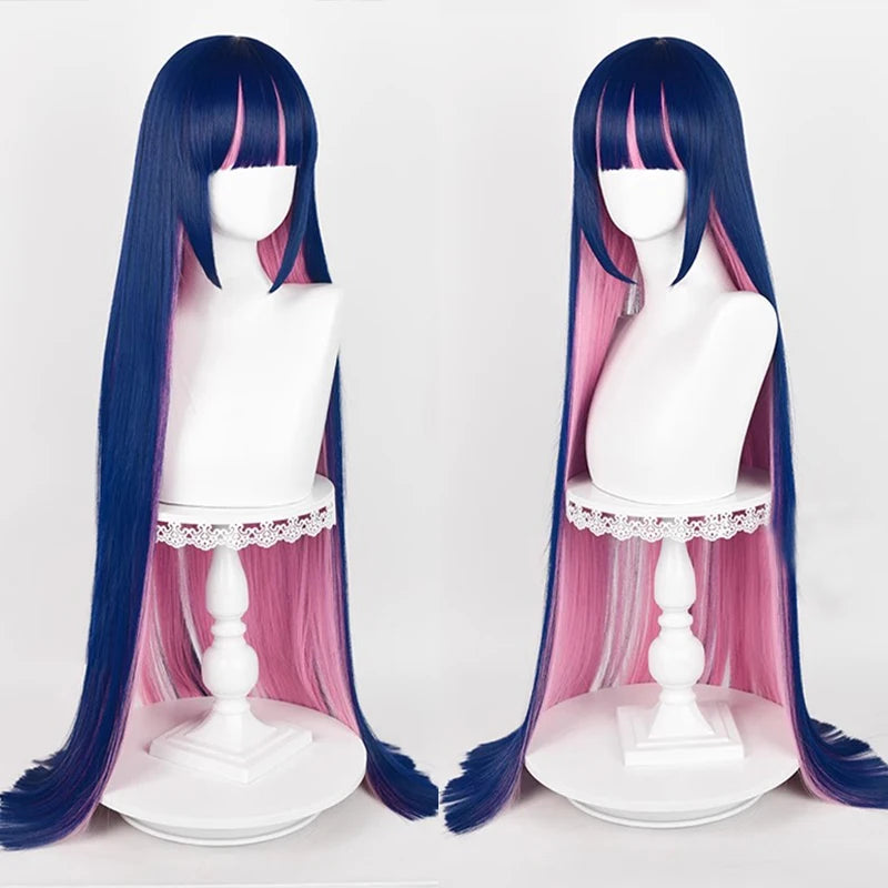 Wholesale Stocking Anime Wig Cosplay 120cm Long Straight Blue Pink Mixed Synthetic Stocking Anarchy Cosplay Wig for Party