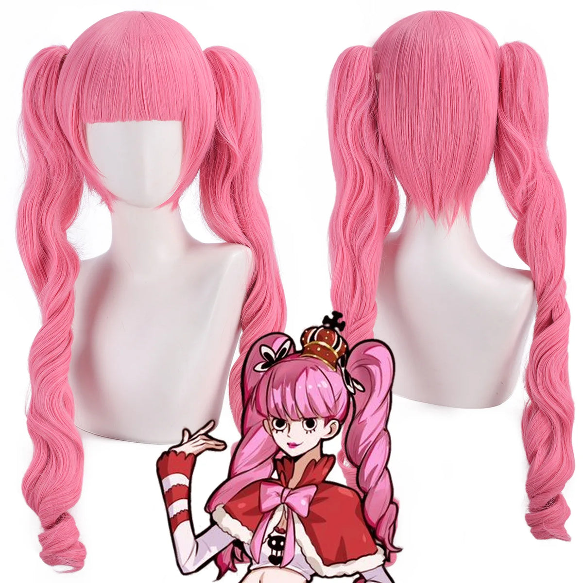 Lord Saint Cosplay One Piece Ghost Princess Perona Cos Wig Hitoun Pink Double-Roll Ponytail