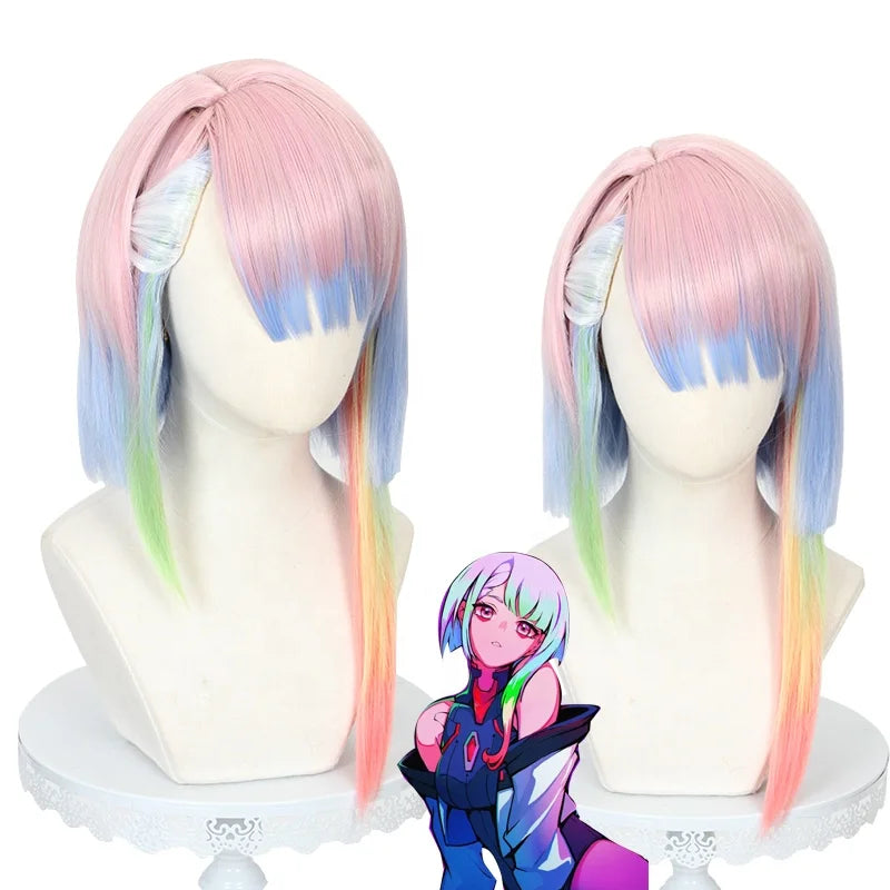 Wholesale New 45cm Long Color Mixed Edgerunners Anime Lucy Cosplay Wig Synthetic Heat Resistant Lolita Hair Wig