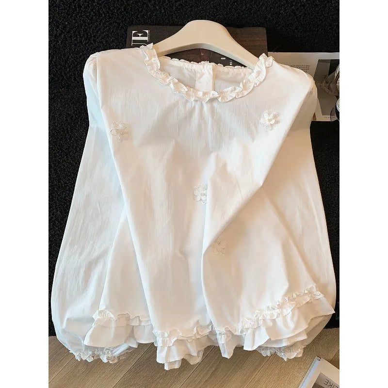 Boutique Wholesale 2026 Spring New Fashionable French Round Neck Casual Loose and Versatile Women's Shirt