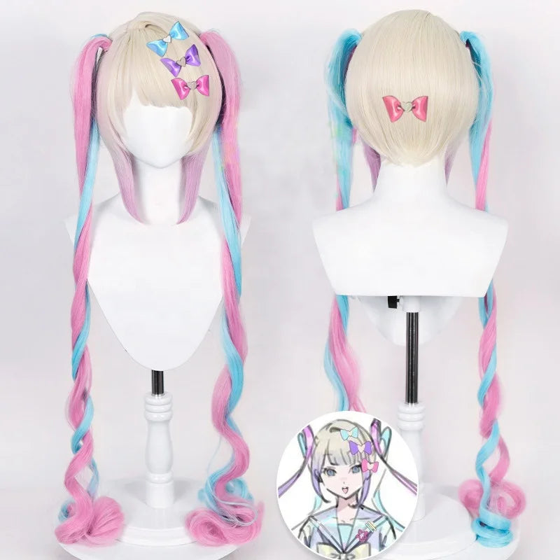 Wholesale Needy Girl Overdose KAngel Wig Cosplay With Ponytails 120cm Long Curly Multi Colors Lolita Kawaii Synthetic Hair Wig