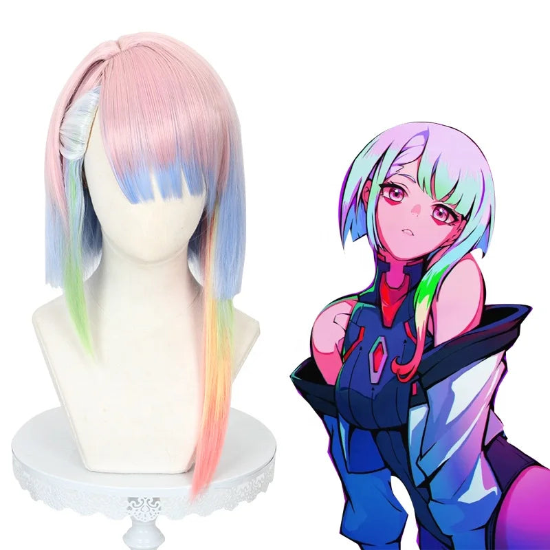 Wholesale New 45cm Long Color Mixed Edgerunners Anime Lucy Cosplay Wig Synthetic Heat Resistant Lolita Hair Wig