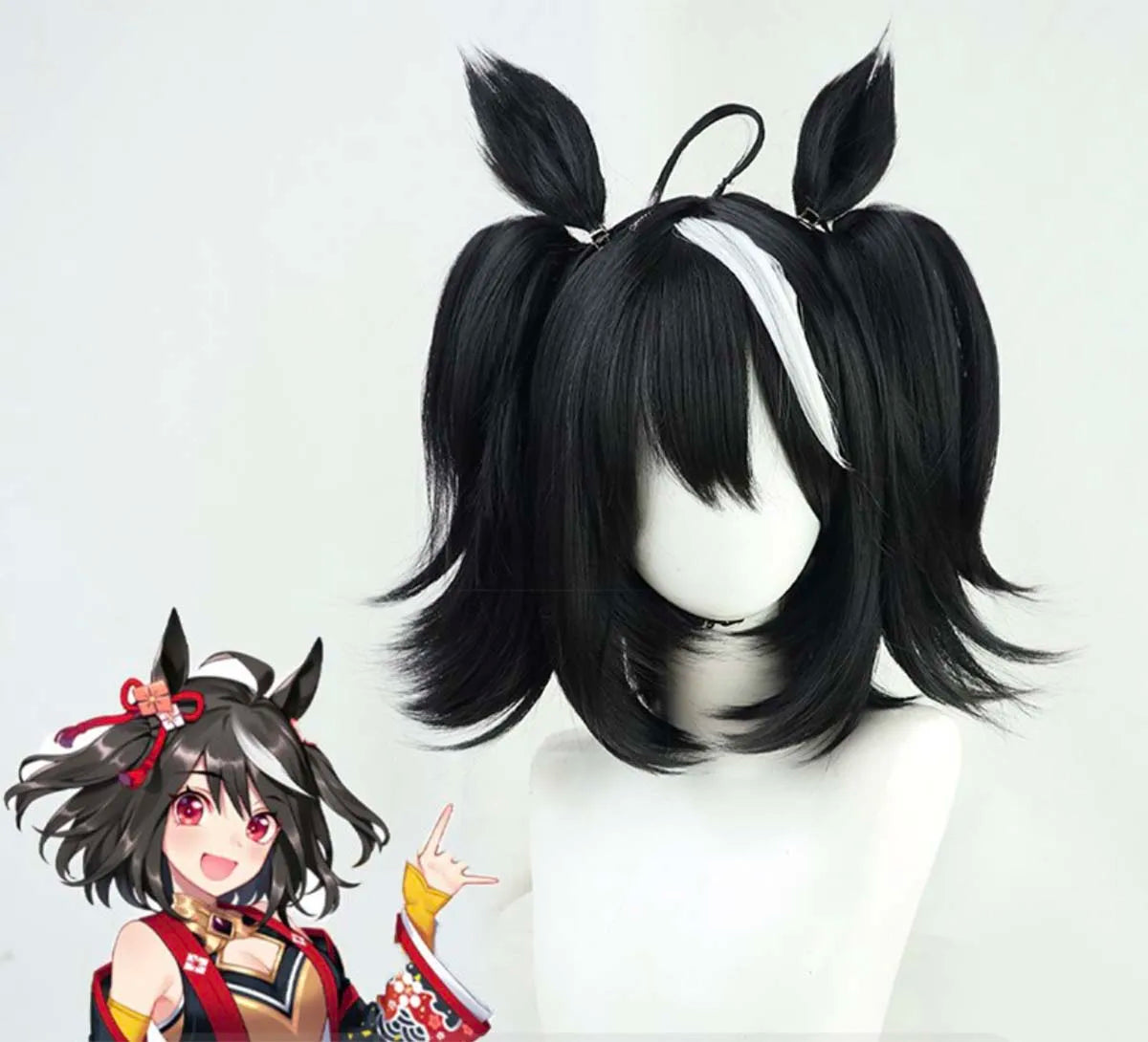 Anime Roleplay Party Pretty Derby Kitasan Cosplay Synthetic Hair Wig with Ponytail Ears GAHC-017