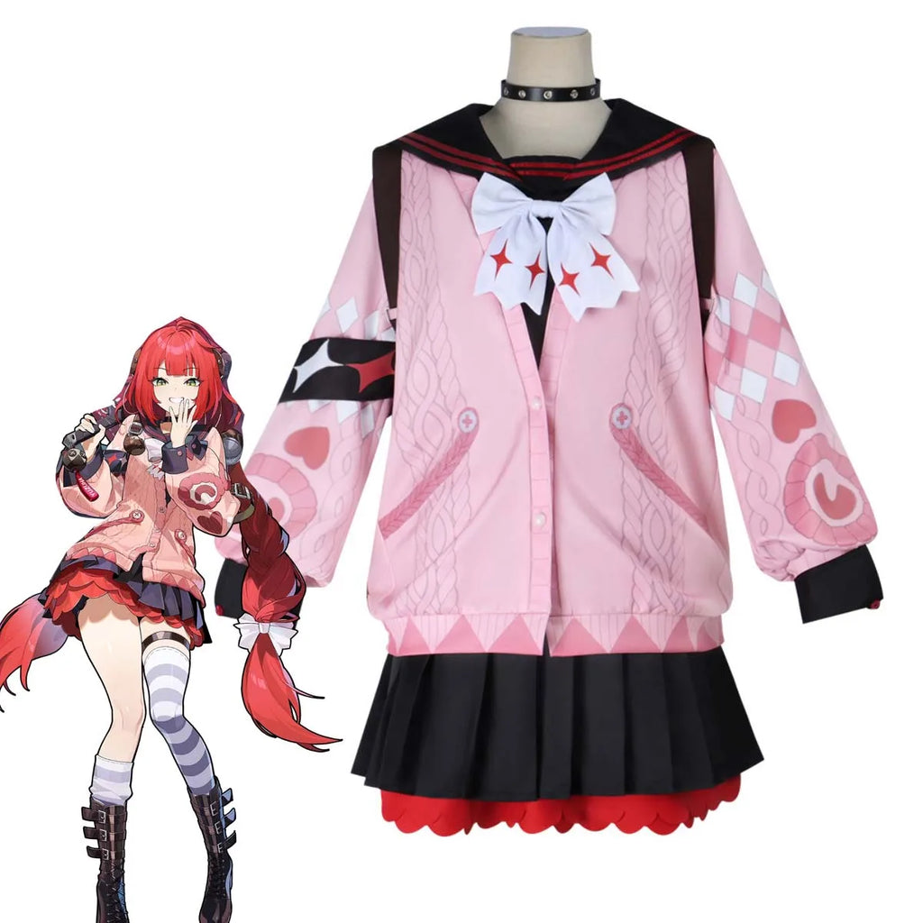 Women Halloween Party Clothing Game Zenless Zone Zero Ukinami Yuzuha Cosplay Costume or Red Wig GAHC-030