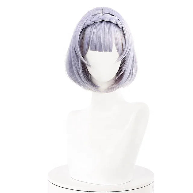 Wholesale 35cm Short Light Purple Noelle Wig Cosplay Genshin Impact Anime Peluca Synthetic Heat Resistant Hair Wigs