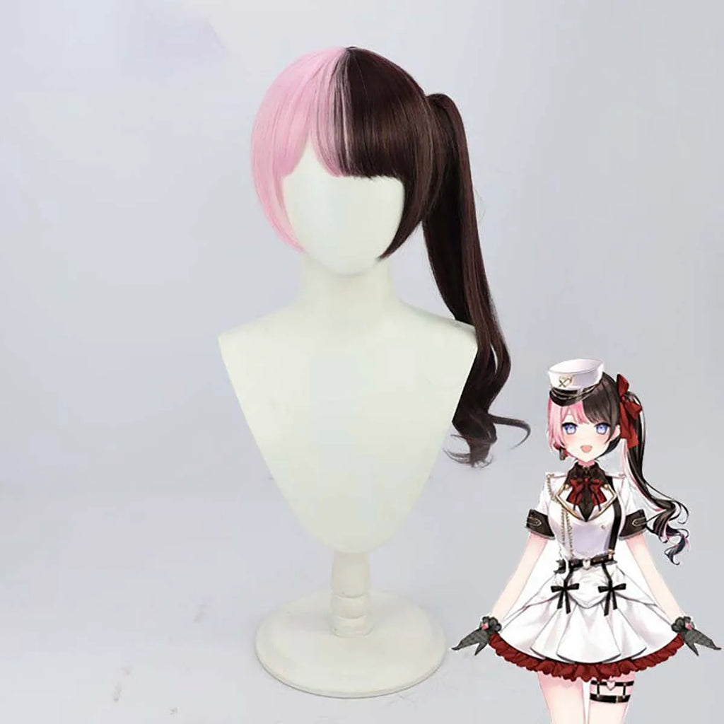 Women Virtual YouTuber VTuber Hinano Tachibana Cosplay Long Half Pink Half Black Heat Resistant Hair Wigs IDOL-019