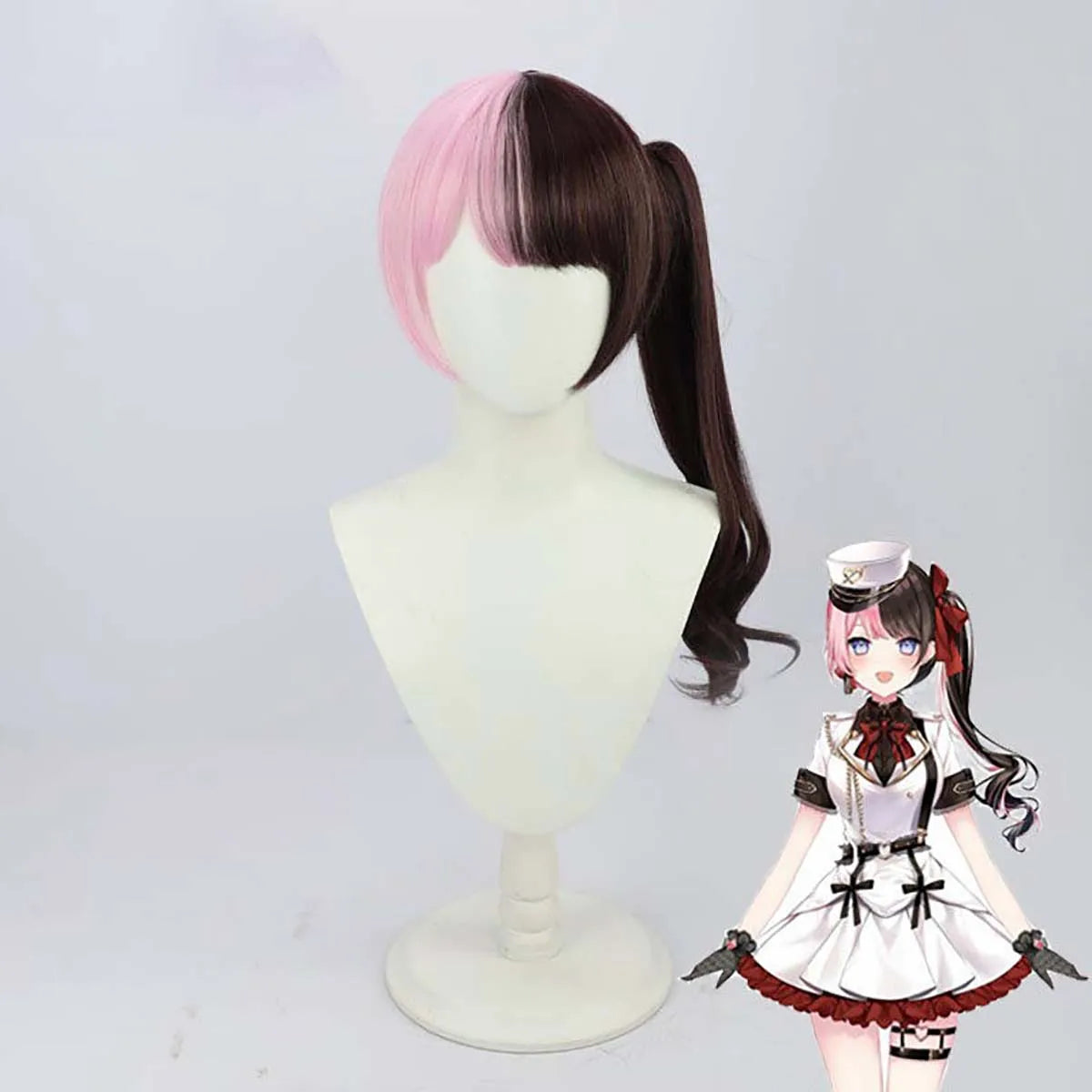 Women Virtual YouTuber VTuber Hinano Tachibana Cosplay Long Half Pink Half Black Heat Resistant Hair Wigs IDOL-019