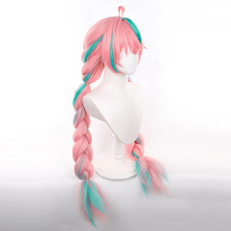 Wholesale Genshin Impact Cosplay 100cm Long Pink Blue Mixed Varesa Wig Synthetic Anime Hair Wig With Two Braids for Party