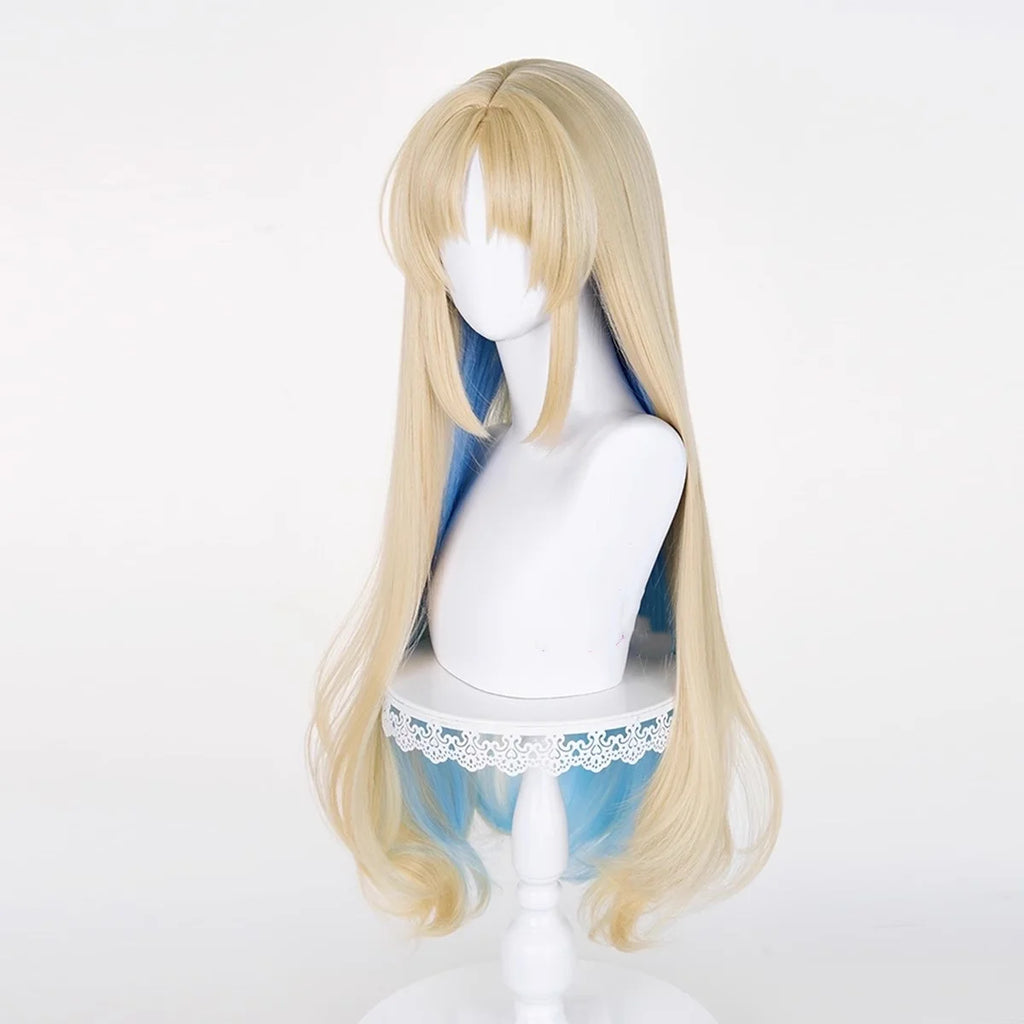 Wholesale Wuthering Waves Cartethyia Cosplay Wig 90cm Long Straight Blonde Blue Mixed Synthetic Anime Halloween Party Hair Wig