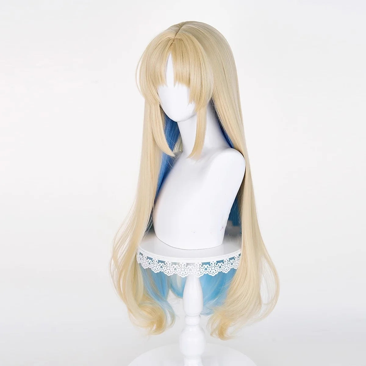 Wholesale Wuthering Waves Cartethyia Cosplay Wig 90cm Long Straight Blonde Blue Mixed Synthetic Anime Halloween Party Hair Wig