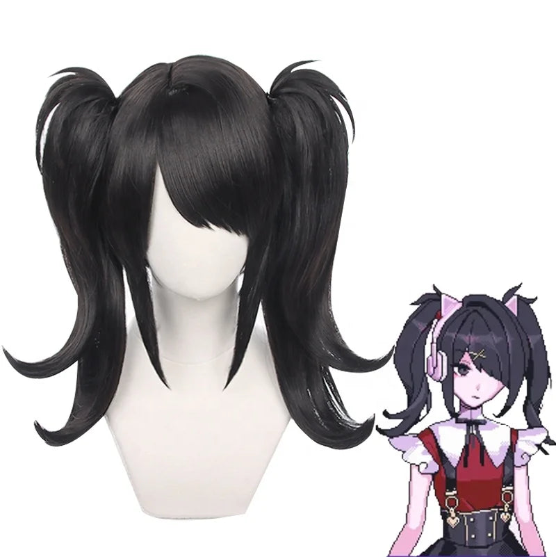 Wholesale Needy Girl Overdose Wig Cosplay With Ponytails 40cm Medium Long Black Ame Peluca Synthetic Anime Heat Resistant Hair