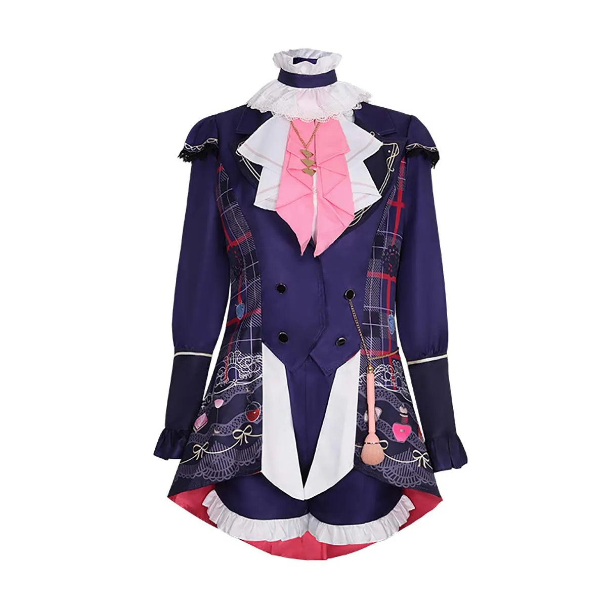 Women Halloween Party Clothing Anime Luka Cosplay Dark Blue Victorian Costume or Pink Wig GAHC-015