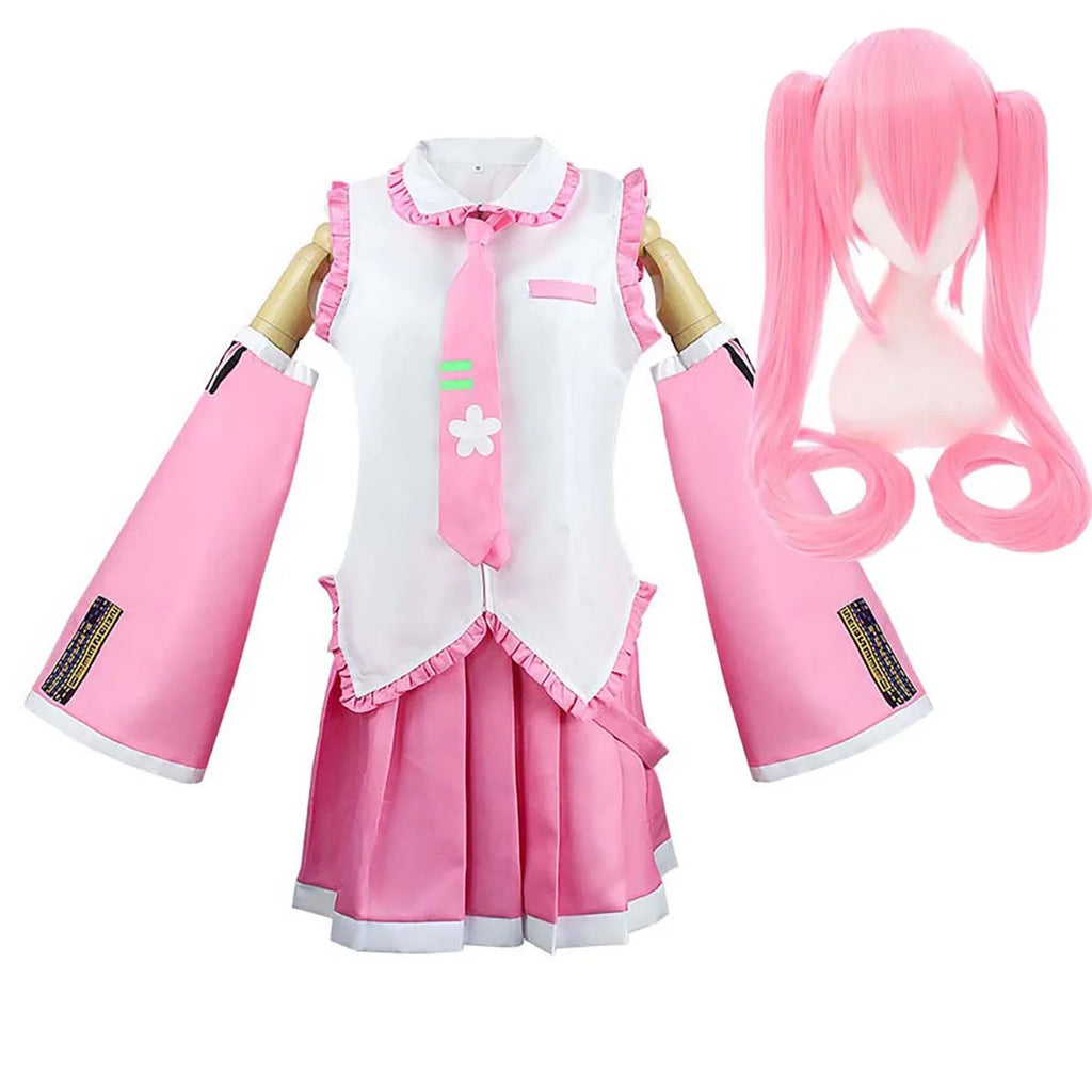 Halloween Full Set Anime Sakura Cherry Pink Miku Cosplay Costume for Women Girls IDOL-001