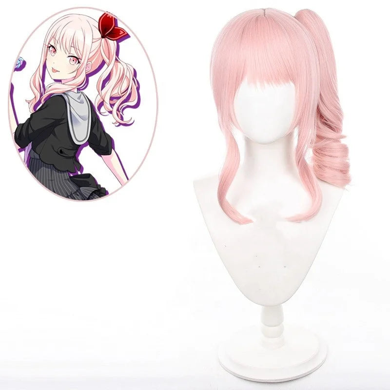 Wholesale Project Sekai Game Cosplay 45cm Long Pink Akiyama Mizuki Wig Synthetic Anime Heat Resistant Ponytail Hair Wig