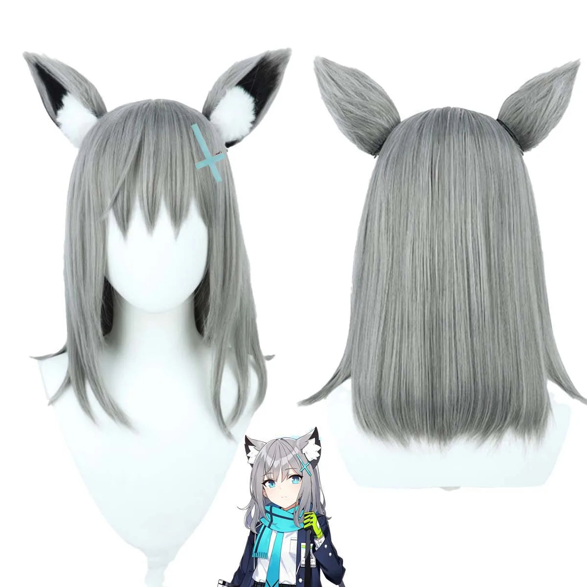 Anime Roleplay Party Costume Prop Blue Archive Shiroko Sunaookami Cosplay Wig With Ear GAHC-026
