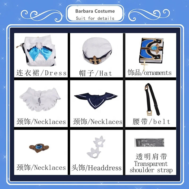 Wholesale High Quality Barbara Anime Costume One-piece Lolita Dress Halloween Party Genshin Impact Cosplay Costume