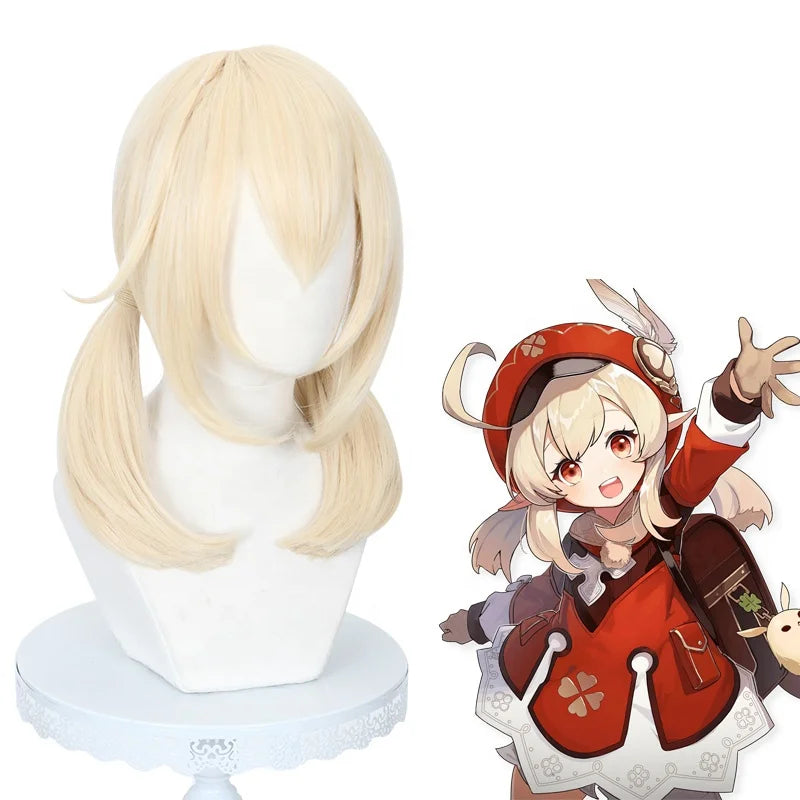 Wholesale Genshin Impact Klee Wig Cosplay 45cm Medium Long Beige Mixed Synthetic Anime Heat Resistant Hair Wigs