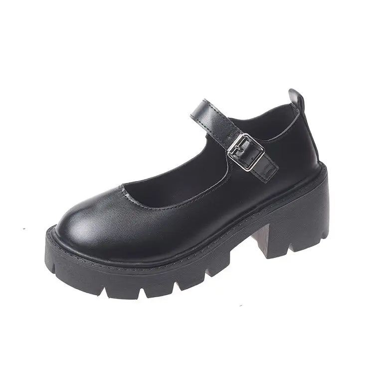 2026 New Japanese Style Women Round Toe Platform Black PU Leather Student Cosplay Daily Fashion Shoes