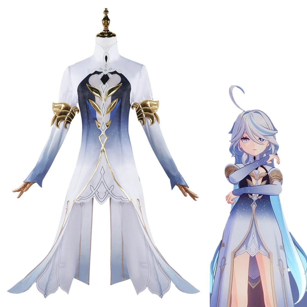High Quality Wholesale Focalors Cosplay Costume Uniform Cloth Halloween Genshin Impact Furina Anime Cosplay Costume for Party