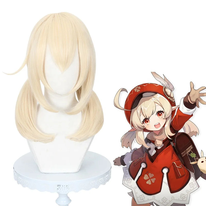 Wholesale Genshin Impact Klee Wig Cosplay 45cm Medium Long Beige Mixed Synthetic Anime Heat Resistant Hair Wigs