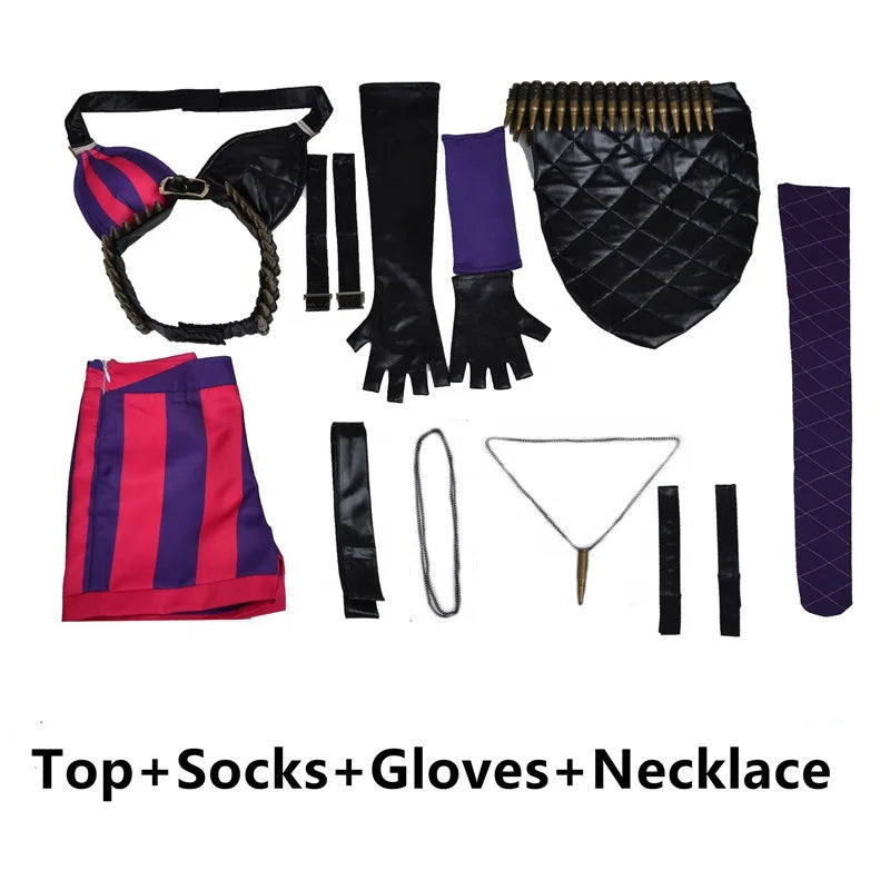 Wholesale League of Legends Crit Loli Jinx Costume High Quality LOL Arcane Anime Halloween Party Uniform Cosplay Costume