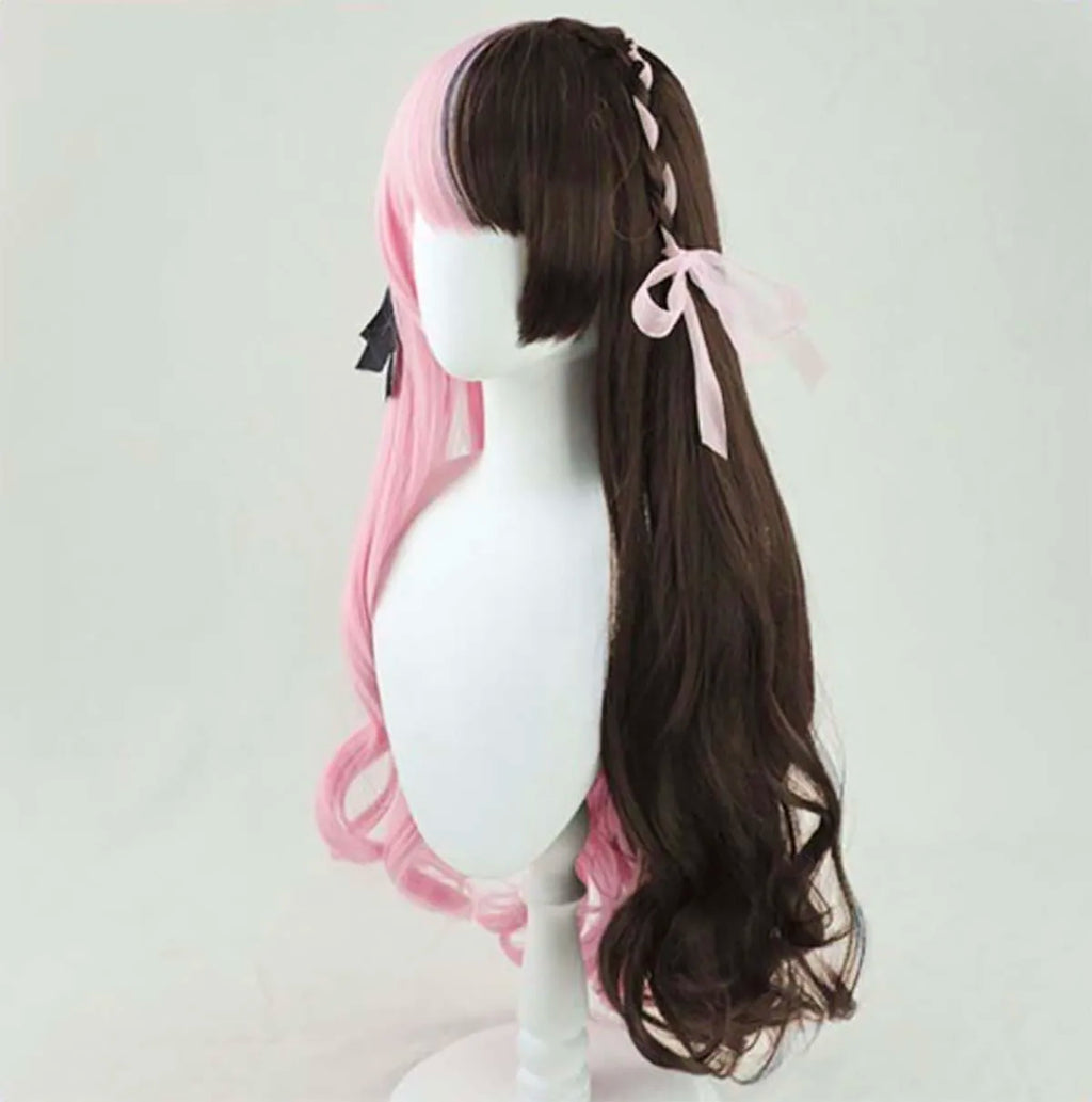 Women Virtual YouTuber VTuber Hinano Tachibana Cosplay Long Half Pink Half Black Heat Resistant Hair Wigs IDOL-019