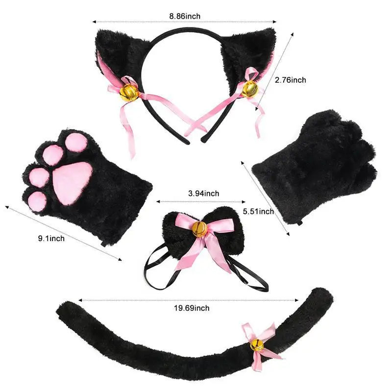 Kids Adult Halloween Cosplay Cute Cat Role Play Costume Kitten Tail Ear Collar Claw Glove Anime Gothic Suit