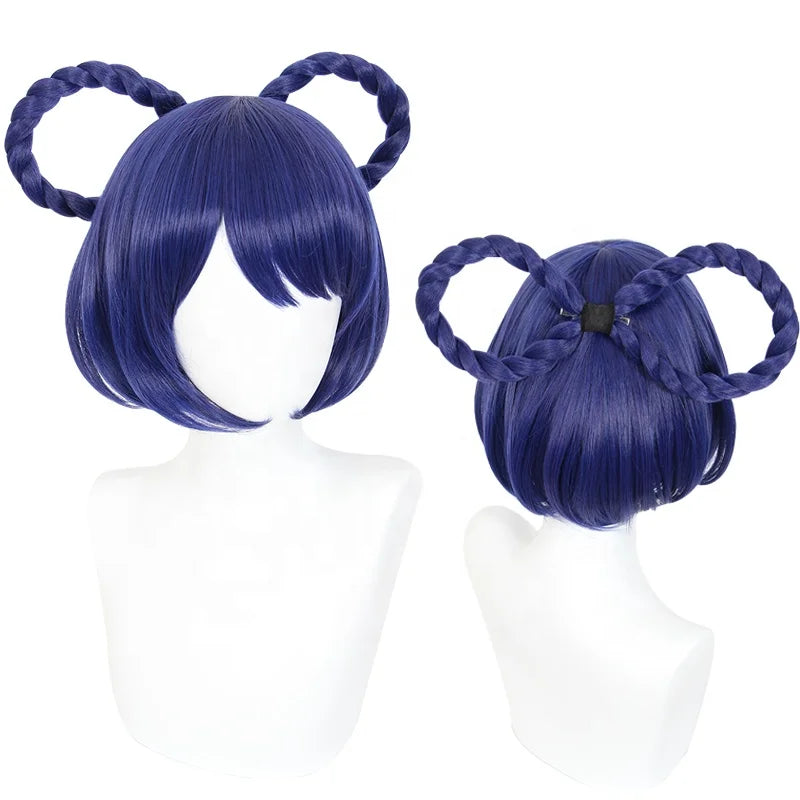Wholesale Genshin Impact Anime Peluca 30cm Short Blue Purple Mixed Xiangling Wig Cosplay Synthetic Braided Hair Wig