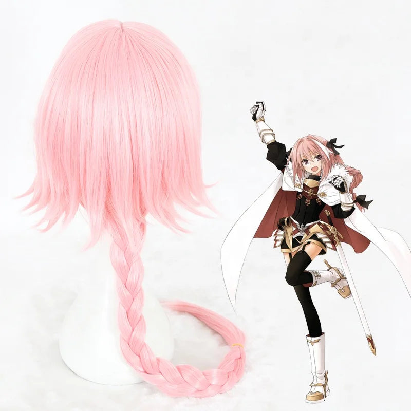 Wholesale Long Pink Wig Cosplay 80cm Fate/Apocrypha Astolfo Wig Synthetic Heat Resistant Anime Cosplay Hair Wigs