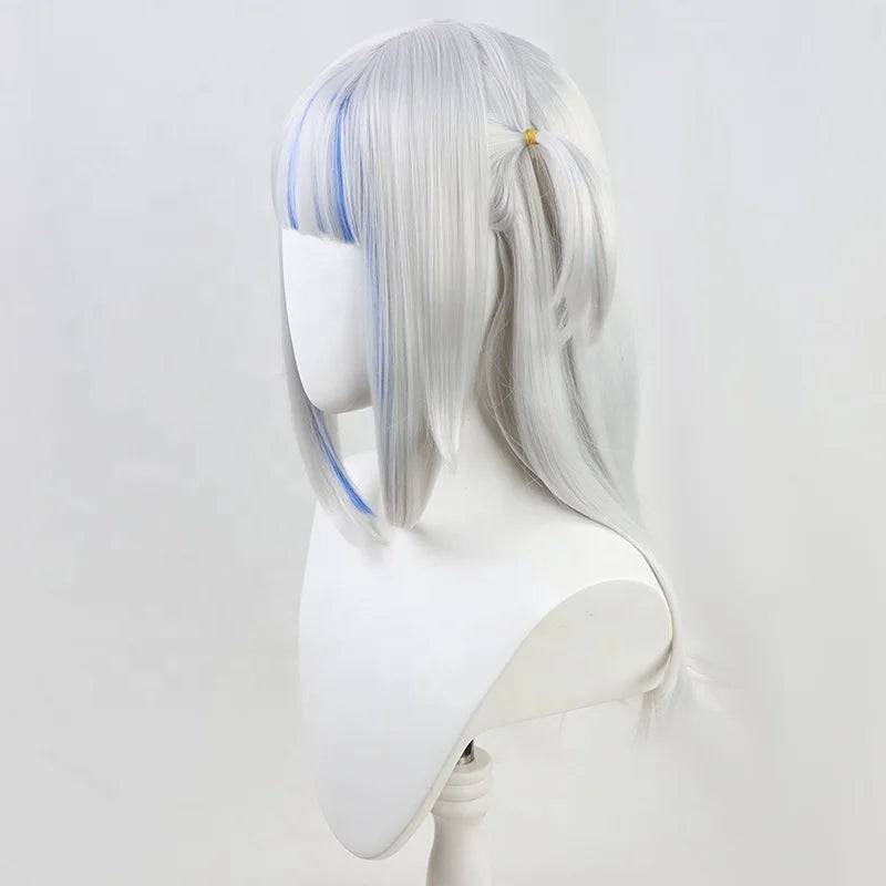 Wholesale 55cm Long Straight Silver Blue Mixed Virtual YouTuber Gawr Gura Wig Cosplay Synthetic Anime Heat Resistant Hair Wig