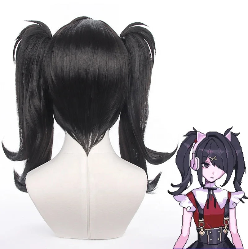 Wholesale Needy Girl Overdose Wig Cosplay With Ponytails 40cm Medium Long Black Ame Peluca Synthetic Anime Heat Resistant Hair